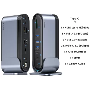 Baseus 17 Port Working Station Three-Screen Multifunctional Type-C HUB Adapter Baseuscolombo