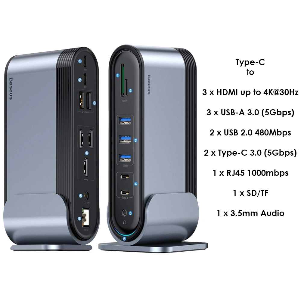 Baseus 17 Port Working Station Three-Screen Multifunctional Type-C HUB Adapter Baseuscolombo