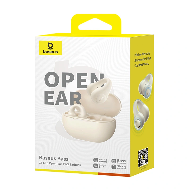 Baseus Bass 15 Clip Open-Ear True Wireless Earphones (With Simple charging cable Type-C 3A 0.3m White-Baseus new logo) 1 - Stellar White - A00079500223-00 Baseuscolombo