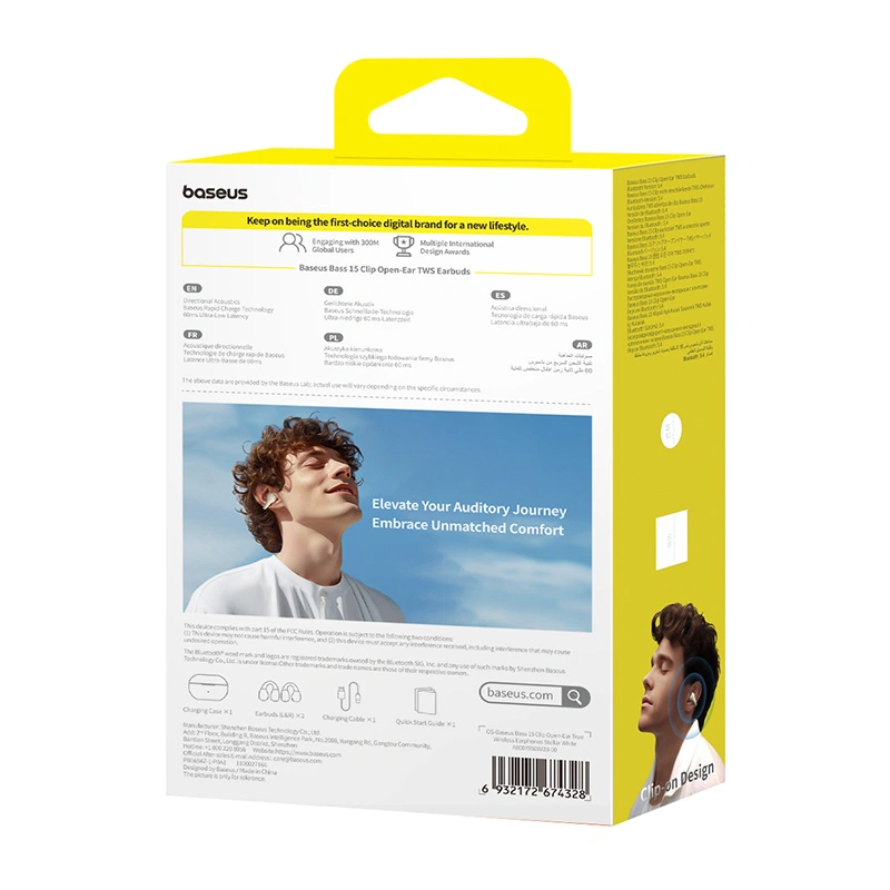 Baseus Bass 15 Clip Open-Ear True Wireless Earphones (With Simple charging cable Type-C 3A 0.3m White-Baseus new logo) 1 - Stellar White - A00079500223-00 Baseuscolombo