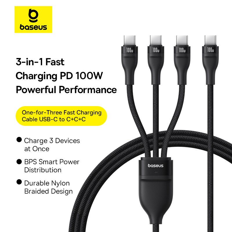 Baseus Flash Series 3 1.5Meter 100W One-for-three Type-C to C+C+C Fast Charging Cable - Image 12