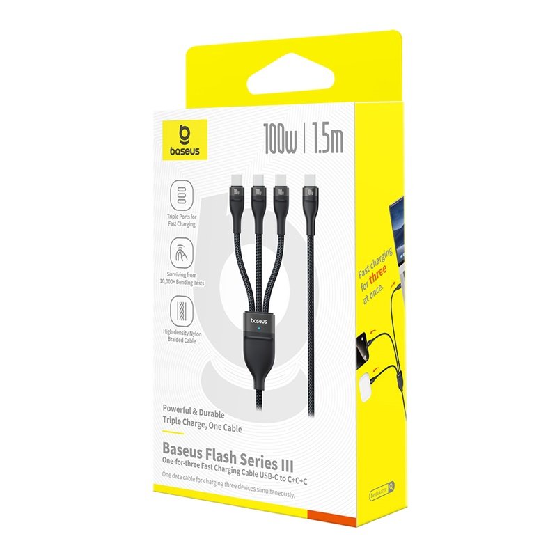 Baseus Flash Series 3 1.5Meter 100W One-for-three Type-C to C+C+C Fast Charging Cable - Image 10