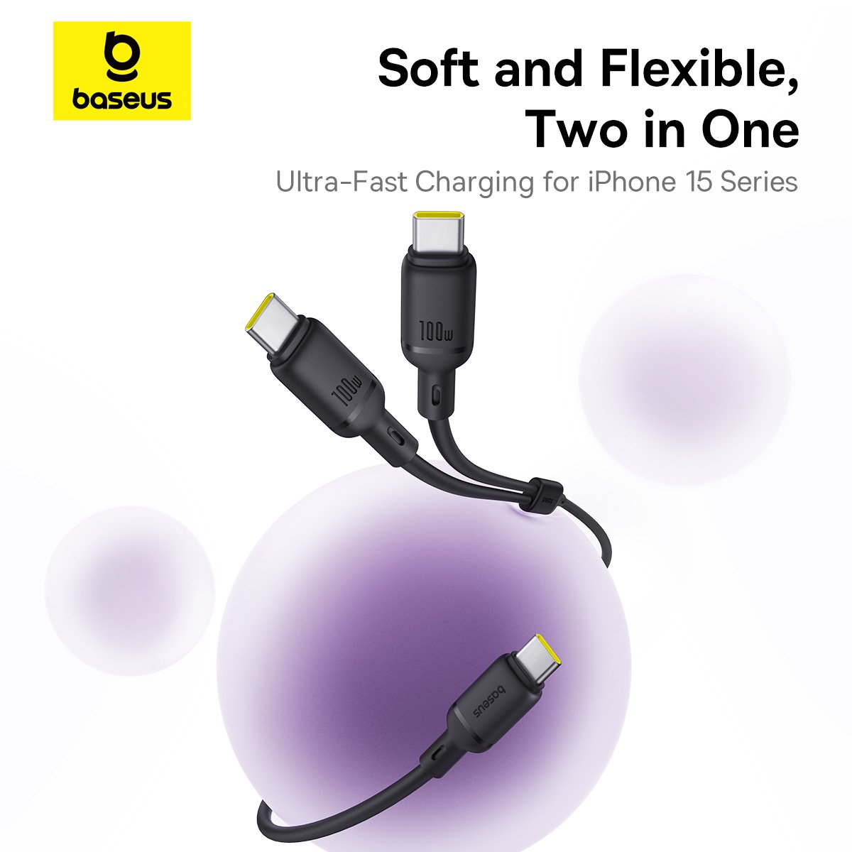 Baseus New Pudding Series 1.5Meter 100W Type-C to Dual Type-C Fast Charging Cable - Image 10