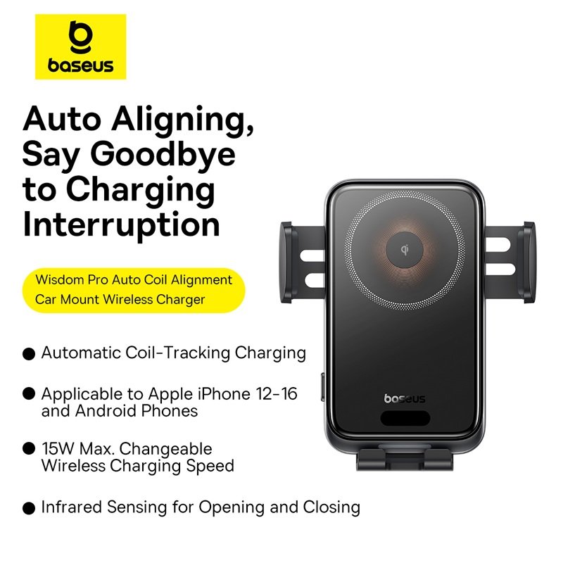 Baseus Wisdom Pro Auto Coil Alignment Car Mount Wireless Charger Air Outlet Version - Image 16