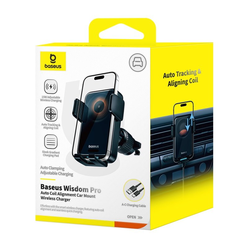 Baseus Wisdom Pro Auto Coil Alignment Car Mount Wireless Charger Air Outlet Version - Image 17