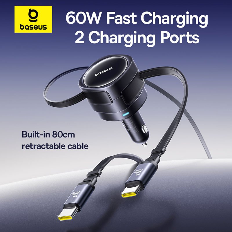 Baseus Enjoyment Max Car Charger C+C Cables 60W Cosmic Black - Image 14