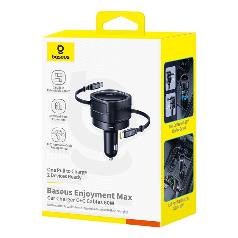 Baseus Enjoyment Max Car Charger C+C Cables 60W Cosmic Black - Image 17