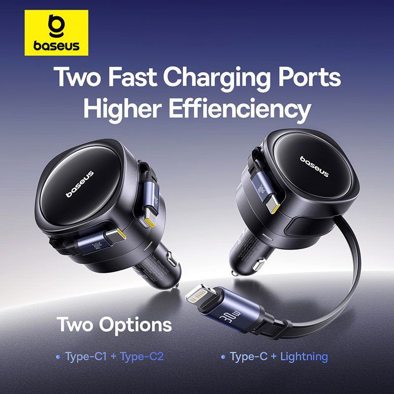 Baseus Enjoyment Max Car Charger C+C Cables 60W Cosmic Black - Image 12