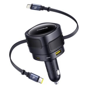 Baseus Enjoyment Max Car Charger C+L Cables & U+C Ports 90W Cosmic Black