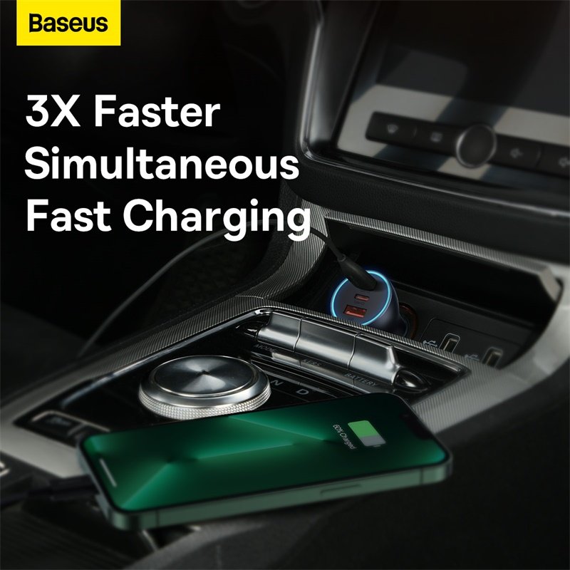 Baseus Golden Contactor Pro Triple Fast Charger Car Charger 65W U+C+C Dark Gray - Image 9