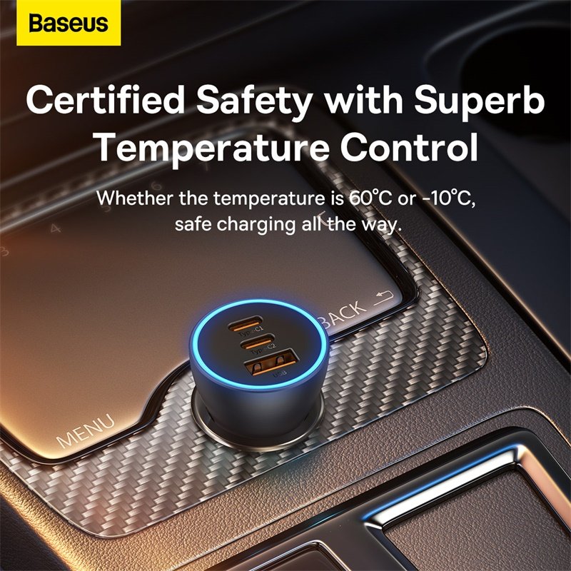 Baseus Golden Contactor Pro Triple Fast Charger Car Charger 65W U+C+C Dark Gray - Image 11
