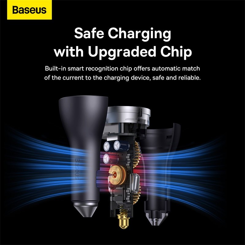 Baseus Golden Contactor Pro Triple Fast Charger Car Charger 65W U+C+C Dark Gray - Image 12