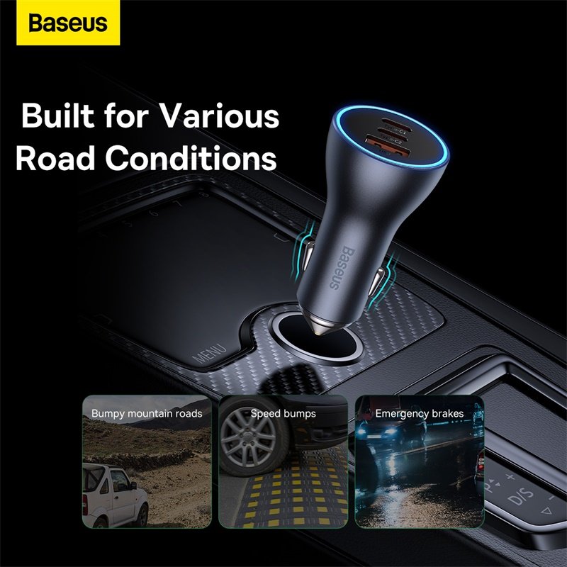 Baseus Golden Contactor Pro Triple Fast Charger Car Charger 65W U+C+C Dark Gray - Image 13