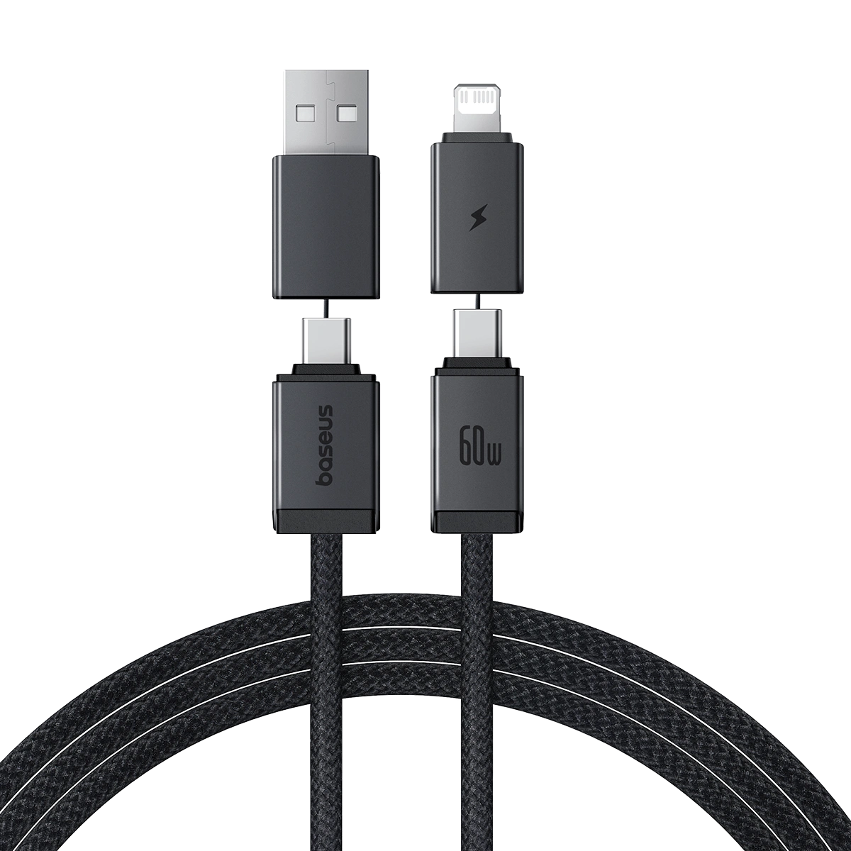 Baseus 1 Meter 60W Versatile Two-for-Two Fast Charging Cable with U+C to C+L Converter - Cosmic Black