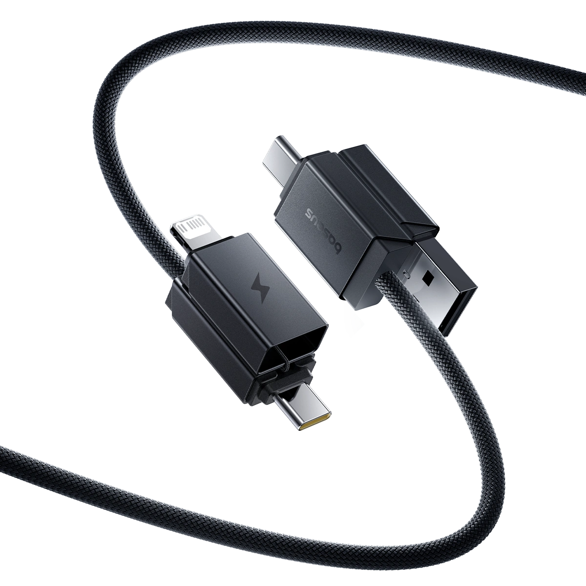 Baseus 1 Meter 60W Versatile Two-for-Two Fast Charging Cable with U+C to C+L Converter - Cosmic Black - Image 12