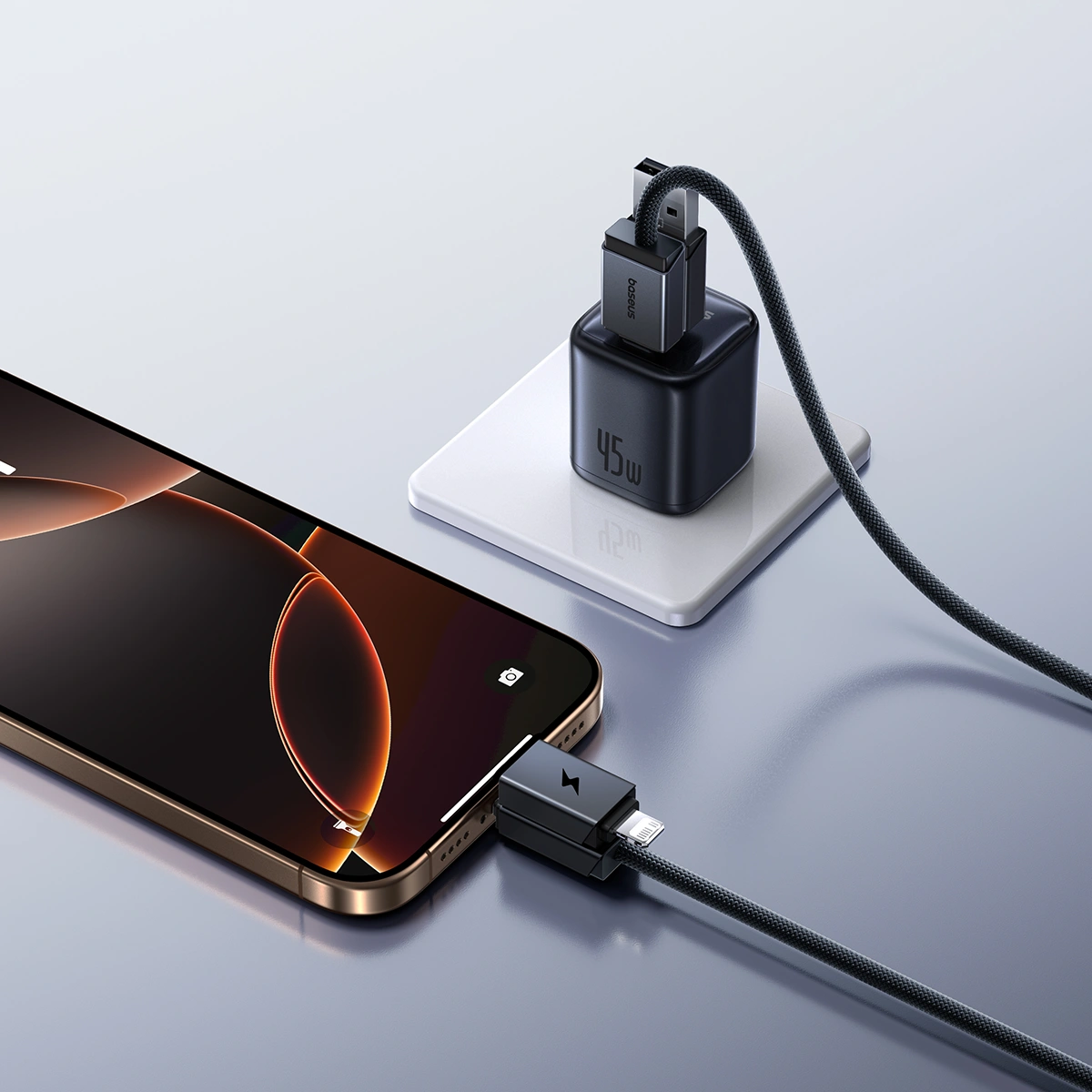 Baseus 1 Meter 60W Versatile Two-for-Two Fast Charging Cable with U+C to C+L Converter - Cosmic Black - Image 10