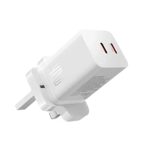 Baseus 40W GaN5 Pro Dual Type-C Fast Charger UK Plug - Moon White