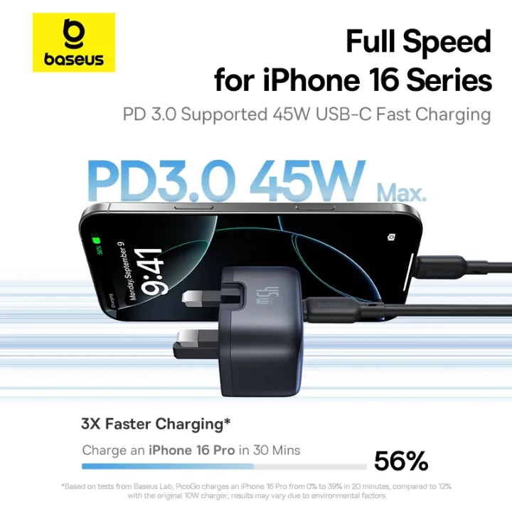 Baseus 45W PicoGo AE11 GaN 6 Type-C Fast Charger – Cosmic Black - Image 3